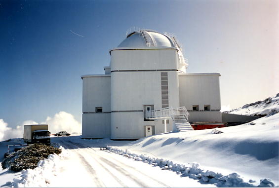 The Isaac Newton Telescope surrounded by snow